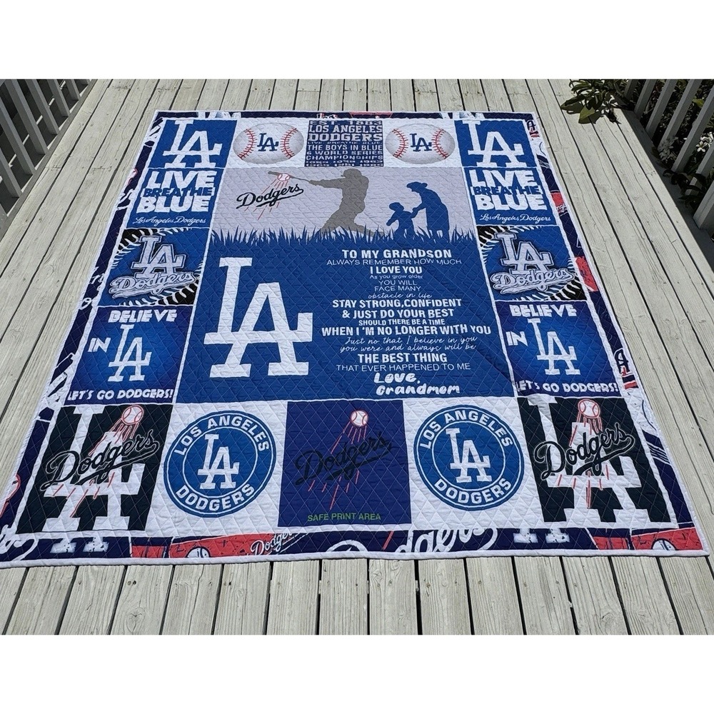 Quilt Los Angeles Dodgers Grandson Grandmom Baseball Bedspread 84x100 inch READ